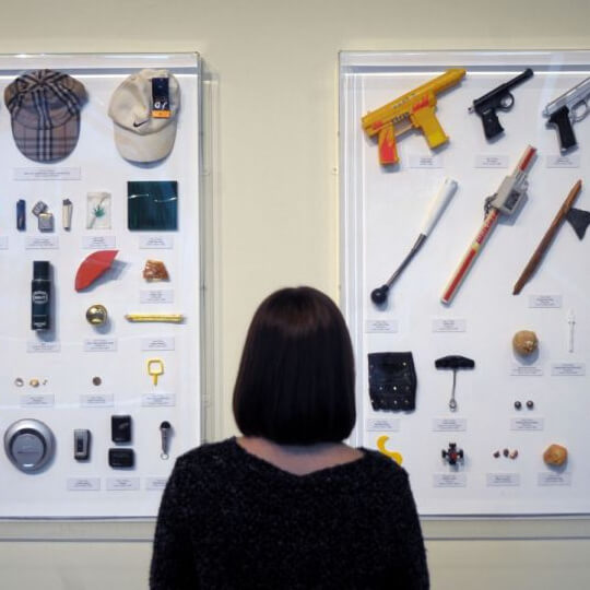 Close-up of cabinets at the V&A Museum of Childhood