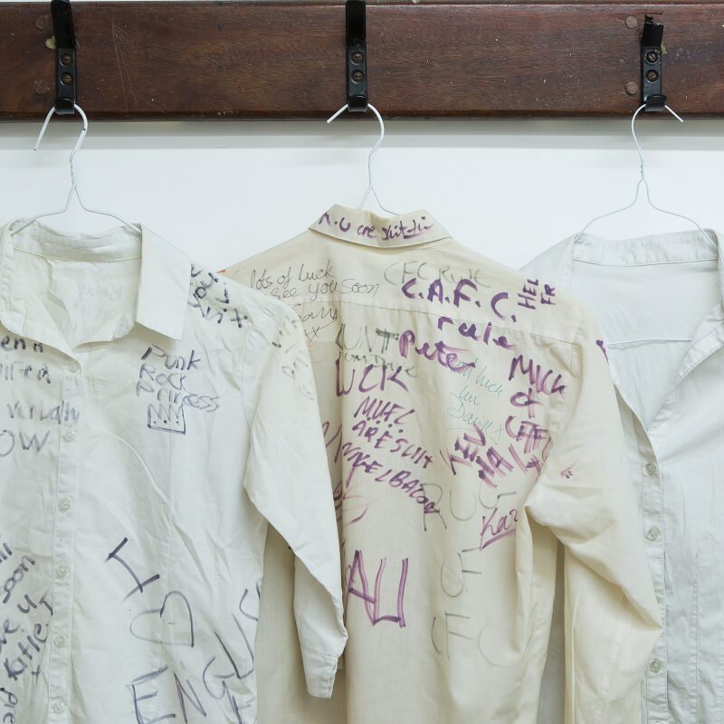 A collection of school leaving shirts donated by ex-pupils